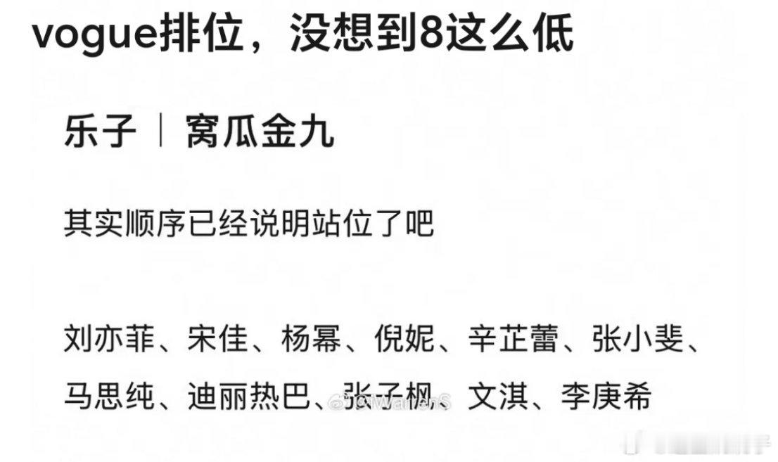 vogue排位，没想到迪丽热巴这么低[笑cry] ​​​