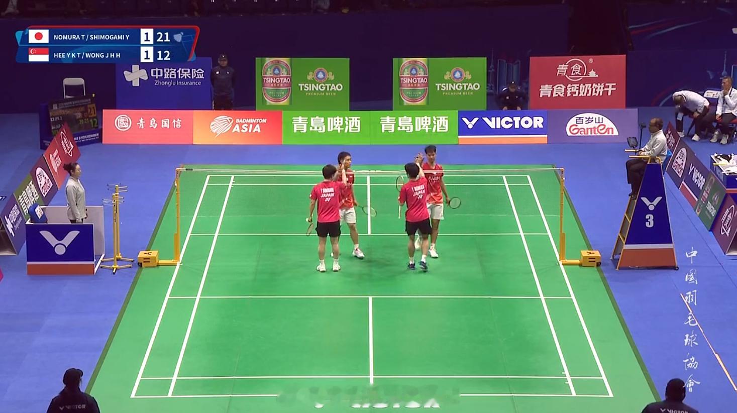 男团 C组 日本 3-1 新加坡 男单 西本拳太 17-21 17-21 骆建佑