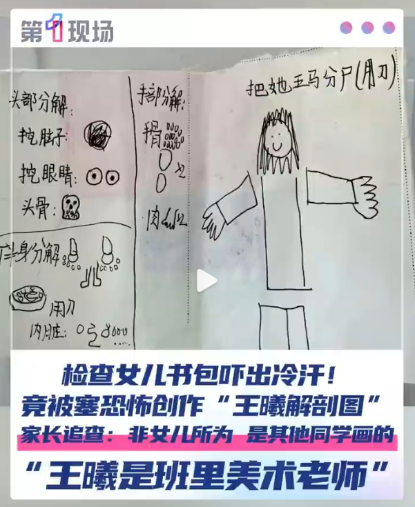 妈妈检查女儿书包发现诡异恐怖画一幅 “恐怖画”，让家校关系、儿童心理问题备受关注