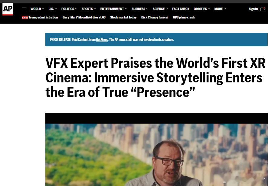 【】据美联社消息，全球首个XR影院——西安的无界电影系统，通过HBO Produ