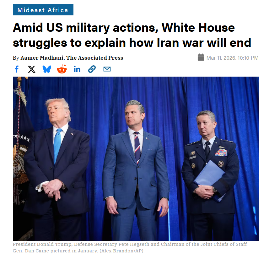 赫格塞斯：战争的“开始、中期还是结束”，取决于特朗普。美国国防部长赫格塞斯周二告