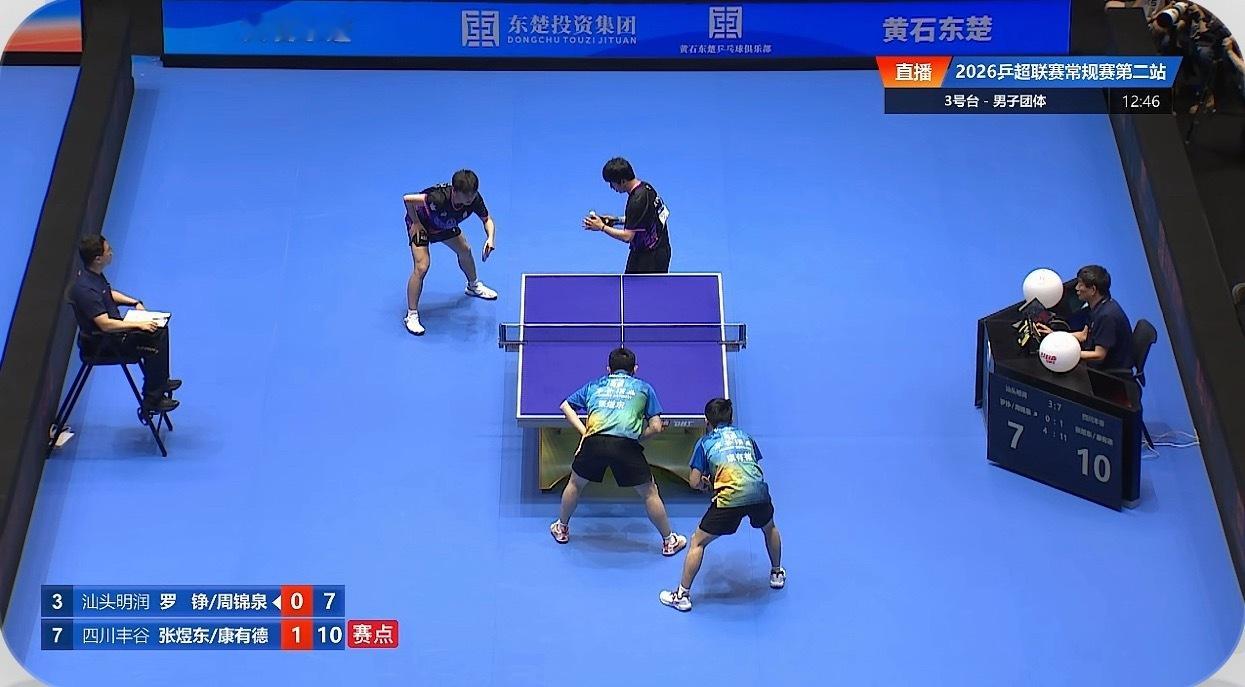 2026乒超联赛男子团体汕头明润3-8四川丰谷林高远/李艺杰1-2严升/蔡顺航（