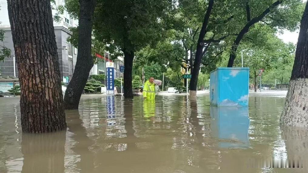 昨晚荆州连着下了一整夜暴雨，城区好多路都淹了，今天官方直接发通知，城区中小学全部