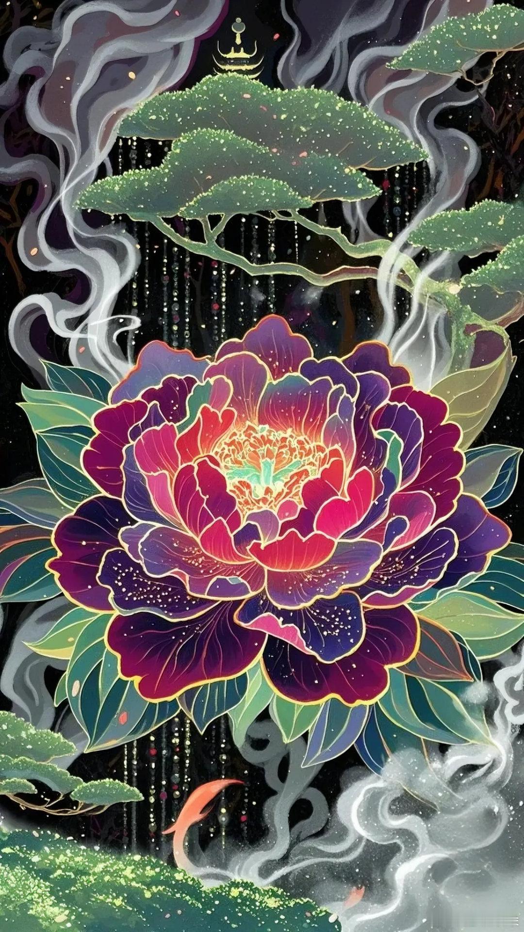 祥云绕雾·花开富贵·国色芳华精美锁屏壁纸～ 