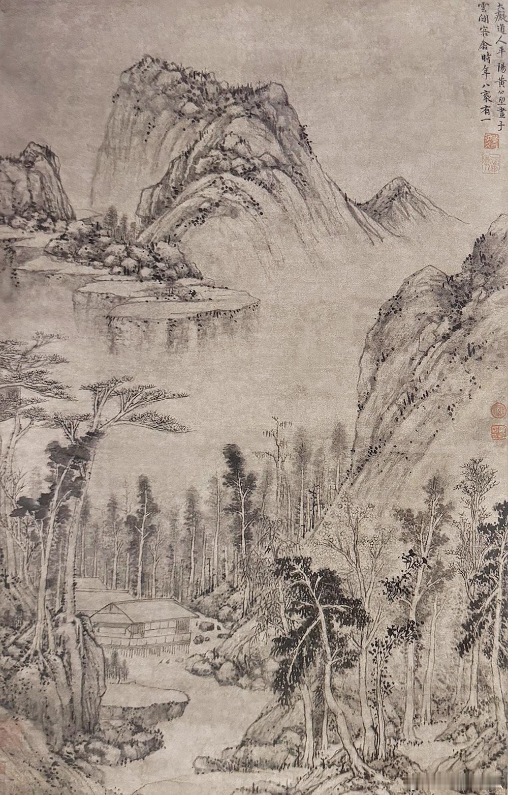 【中华名画欣赏 《水阁清幽图》（黄公望）】       《水阁清幽图》以临溪水阁