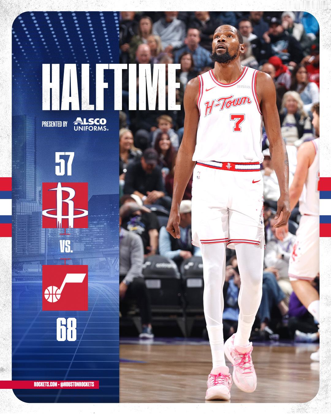 半场比赛结束！火箭57-68爵士！火箭vs爵士休斯顿火箭