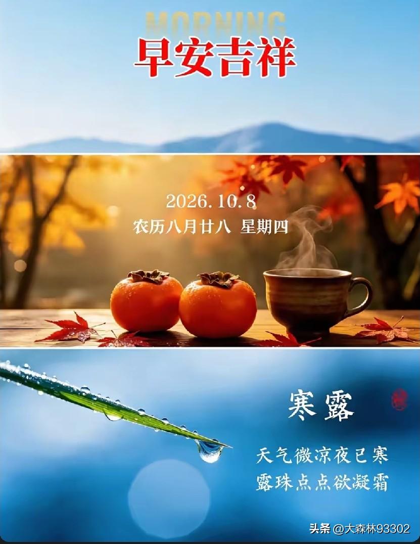 今日寒露：秋深露重，岁月安然🍂
 
一朝寒露至，人间已深秋。
 
寒露，是二十