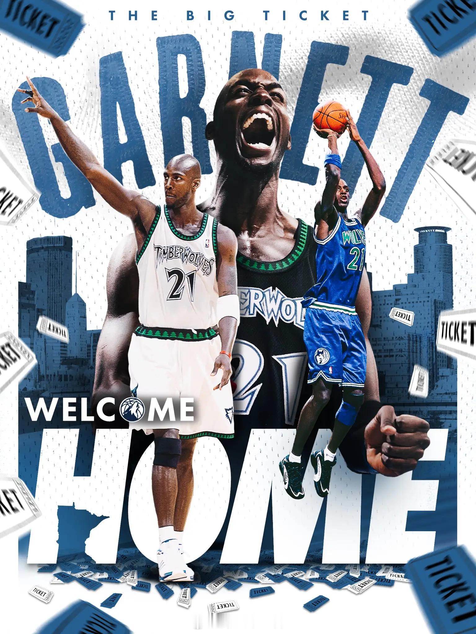 森林狼官宣：加内特回归担任球队大使 球队将退役其21号球衣