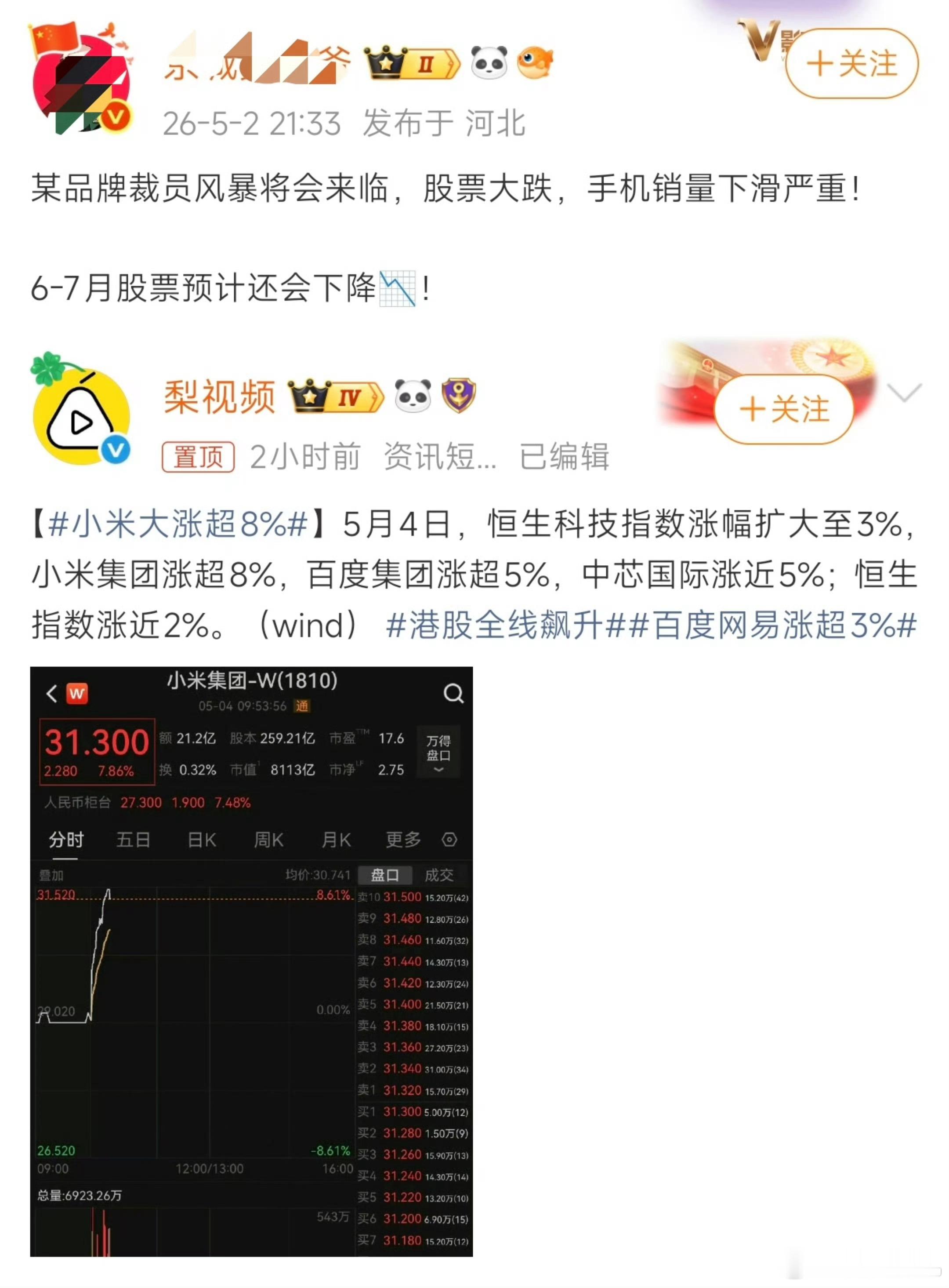 大盘的原因就只盯着小米，这人真是个笑话…所以，这群人的受众粉丝都是一样的吗？只盯