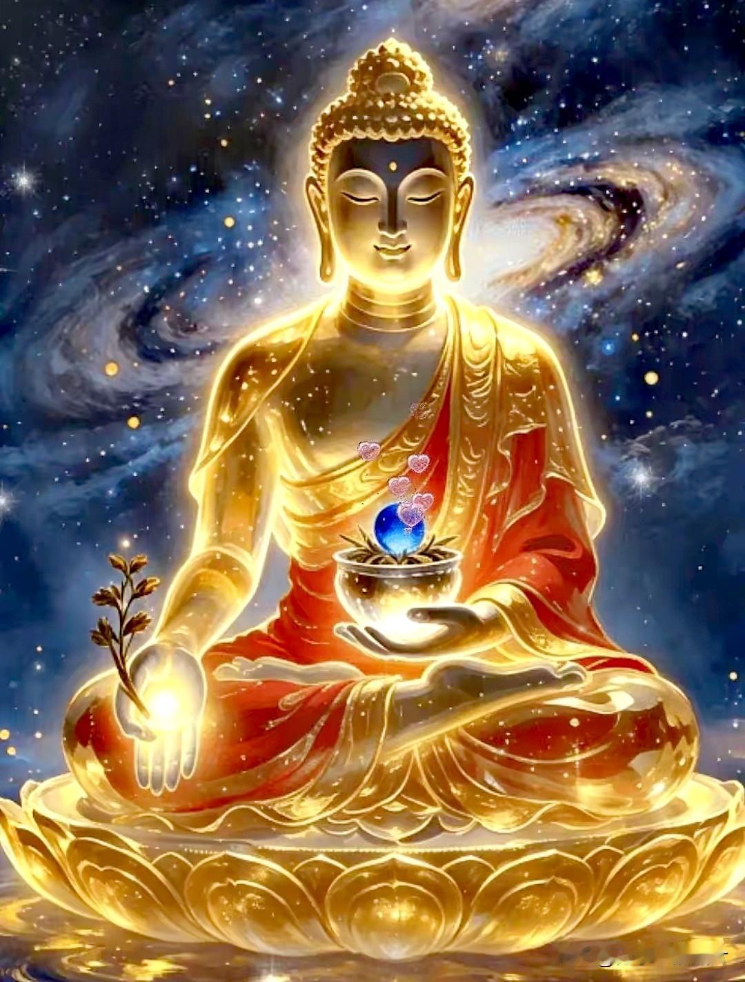 手执药枝消厄难，
心施慈慧保平安。