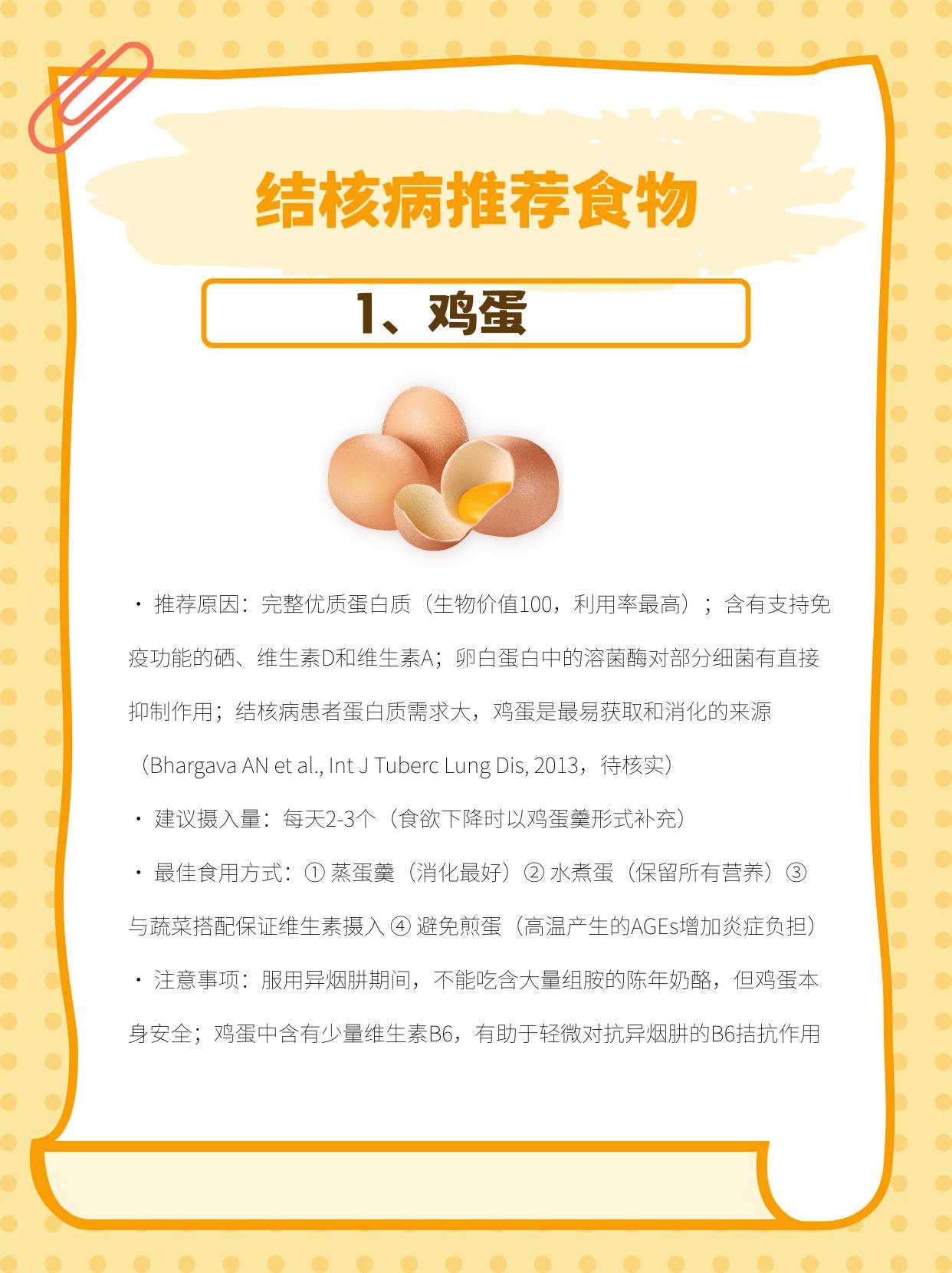 适合结核病的9类食物
结核病患者的营养状况是一个恶性循环的核心节点：营养不良削弱