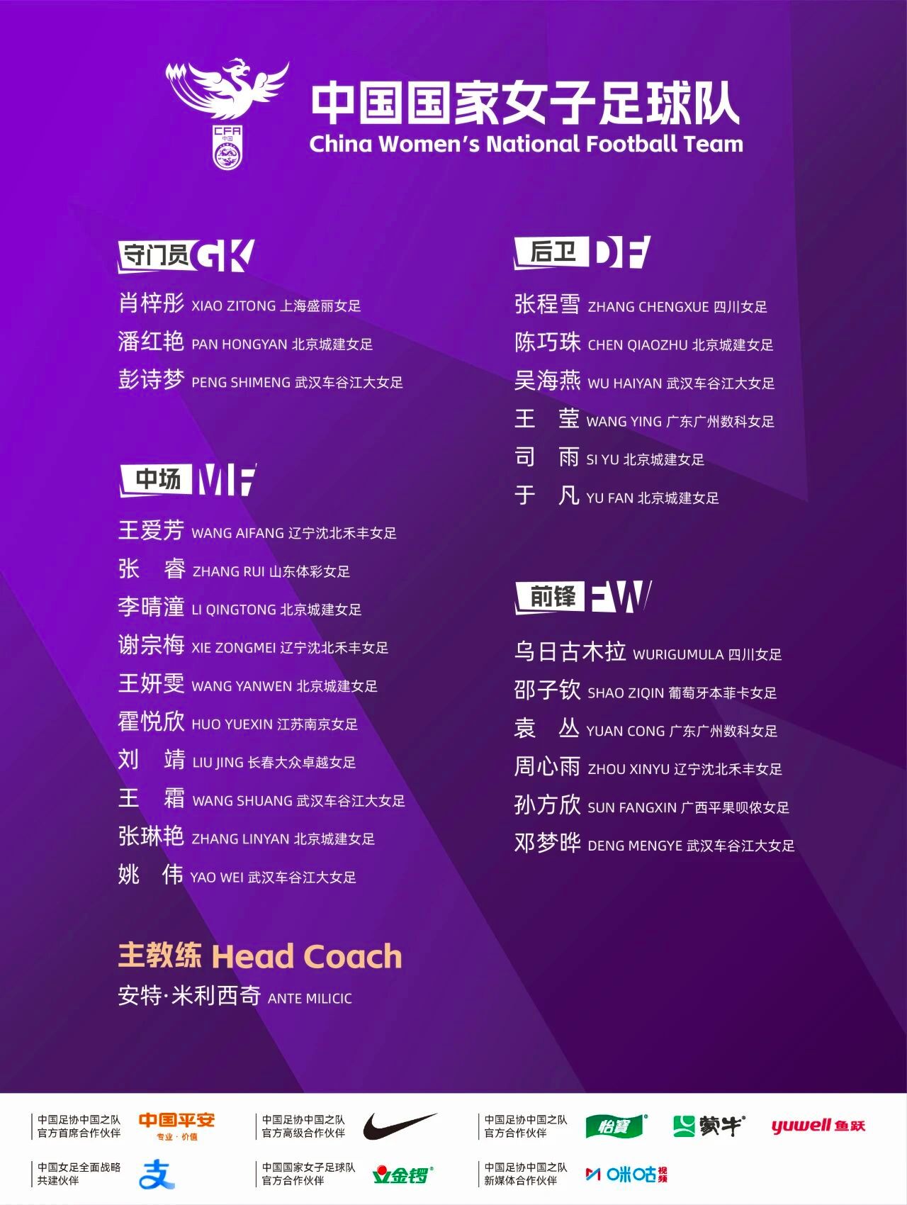 根据中国足协女子足球竞训计划，中国国家女子足球队将于8月7日至10月3日期间在苏