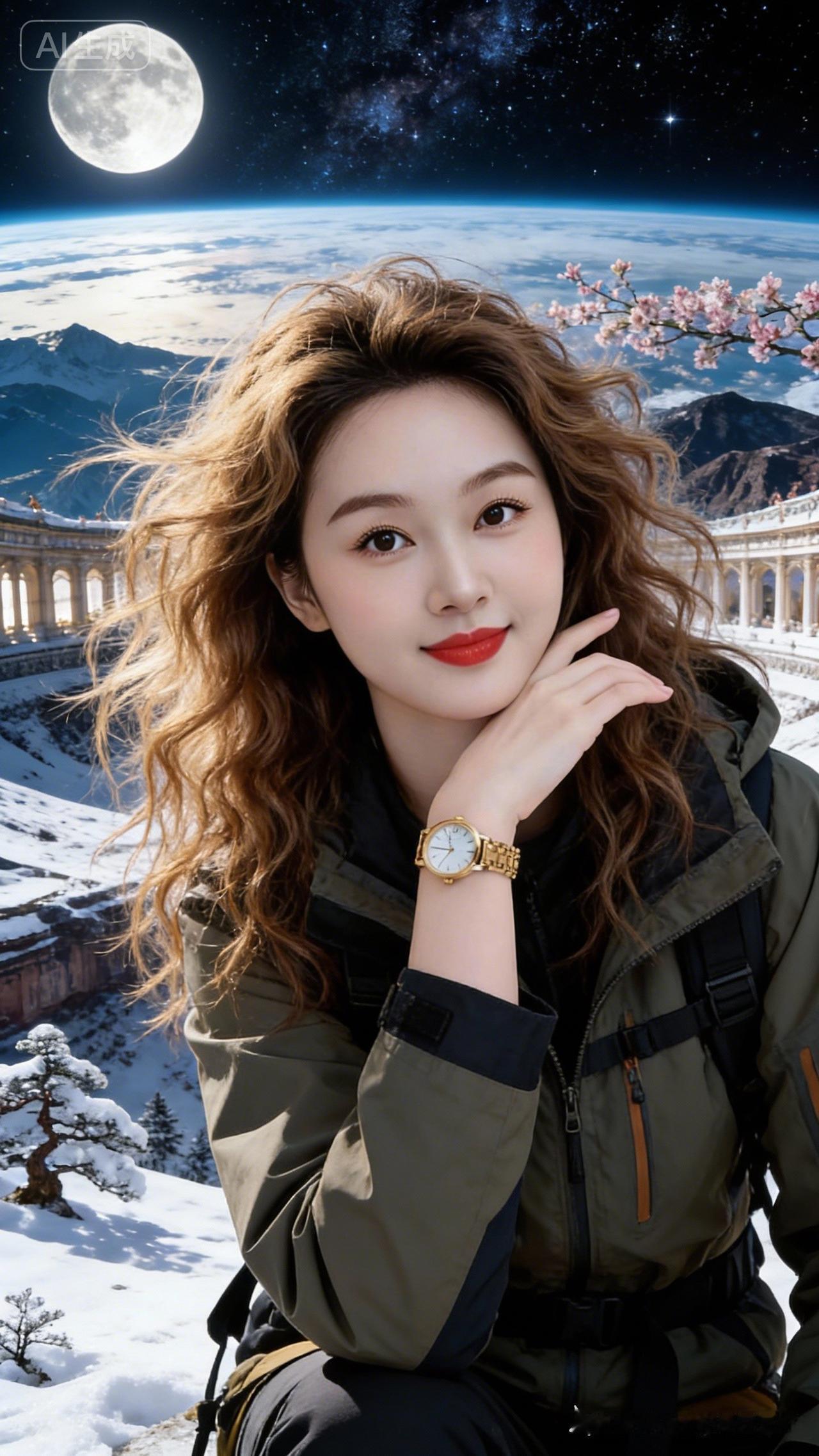 冬日仙境中的少女，雪景与樱花相映成趣！