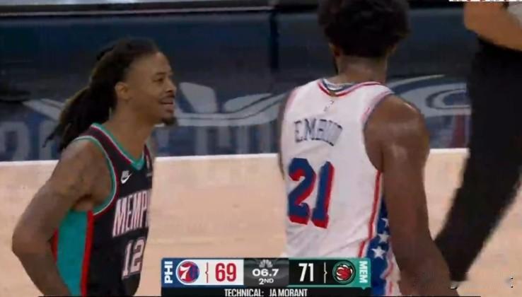 莫兰特挑衅大帝被吹技术犯规！莫兰特得的这几分都交罚款了，76人依靠这和马克西半场