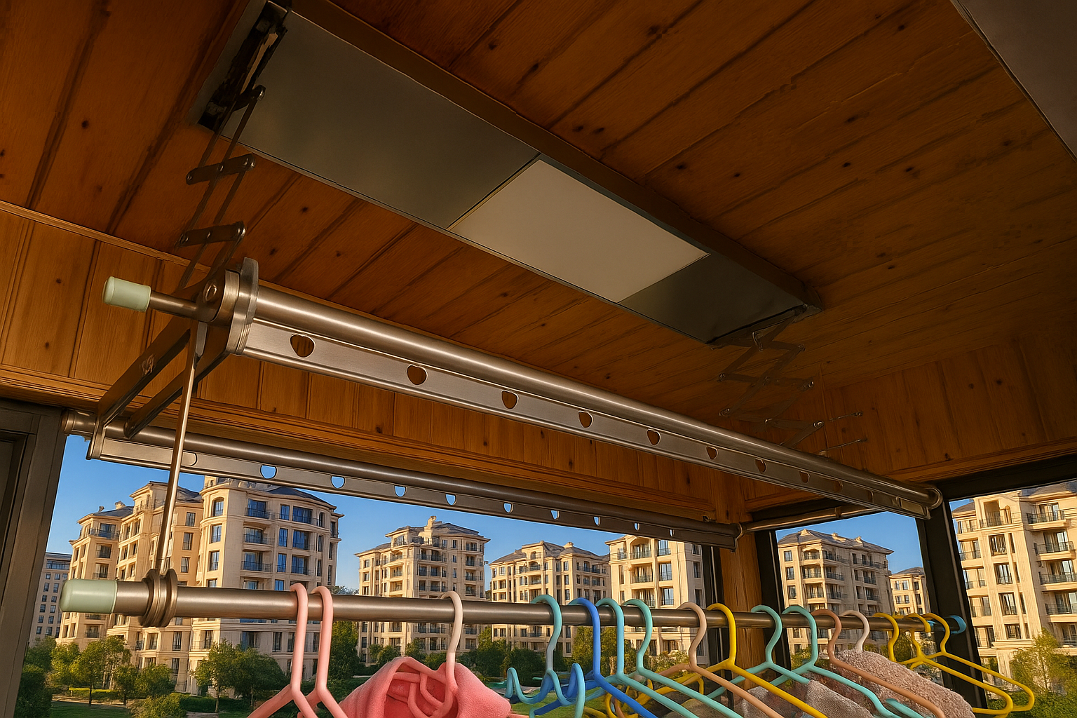 兄弟们，这种电动晾衣架坏了，灯也不亮了，找谁修？不知道什么品牌型号。 ​​​