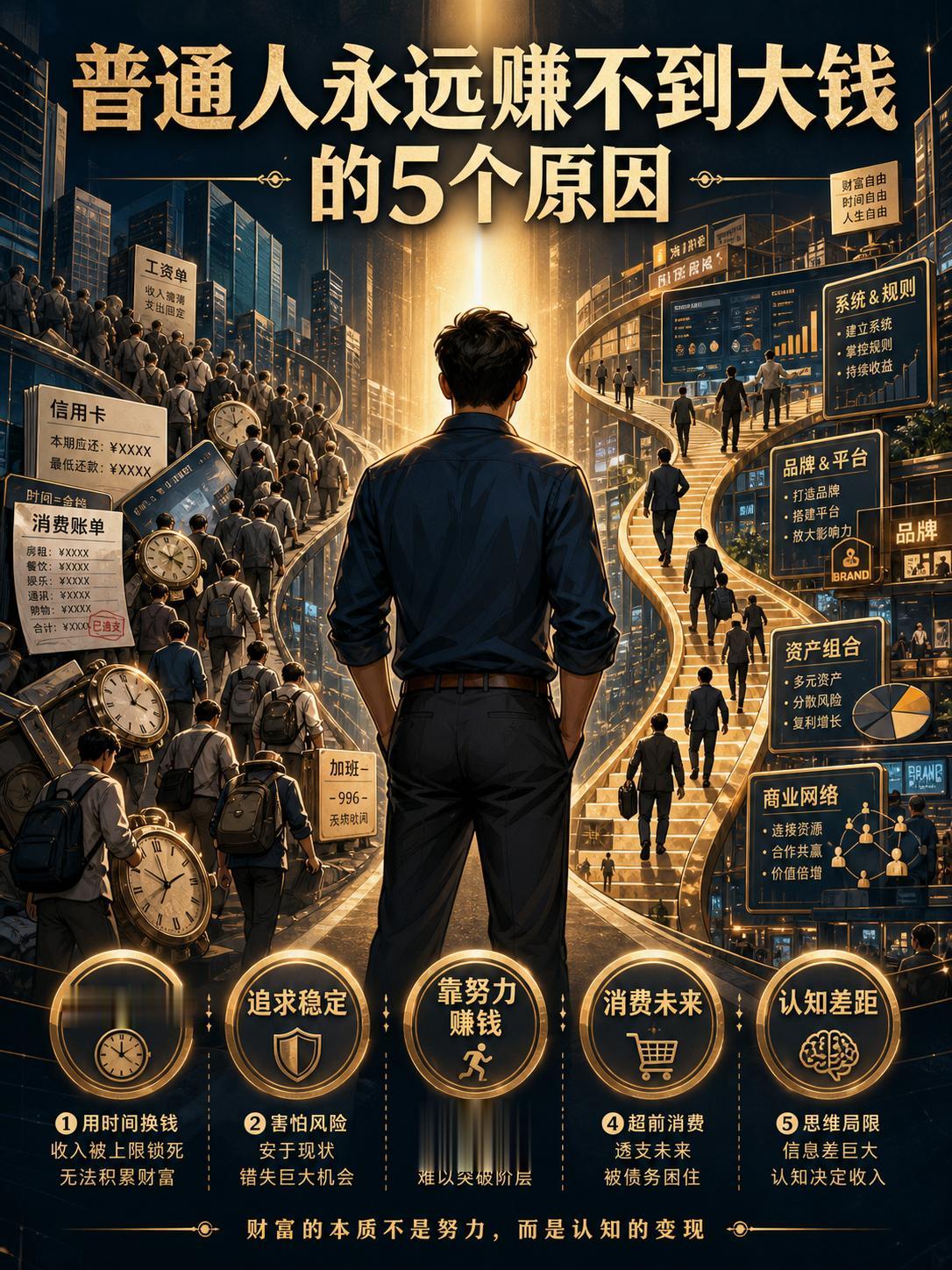 《普通人永远赚不到大钱的5个原因》  。【01｜你卖时间，富人卖系统】...