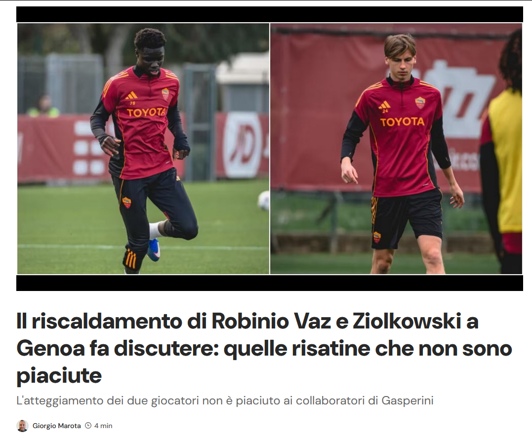 罗体Marota这篇文章透露了一个细节：在热那亚vs罗马的中场休息时，教练组安排