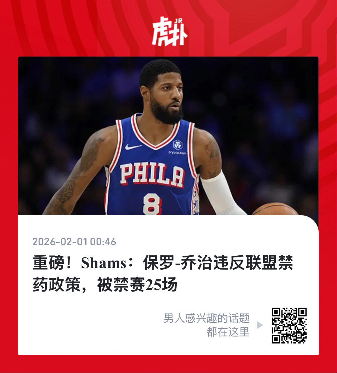 保罗乔治禁赛25场 啊？！ 