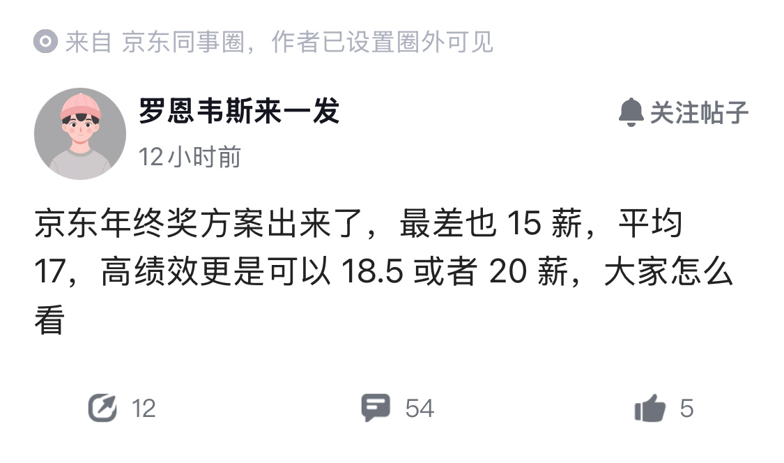 京东年终奖方案出来了，据说最差也有15薪，平均17。今年物流也有这么高吗？ 