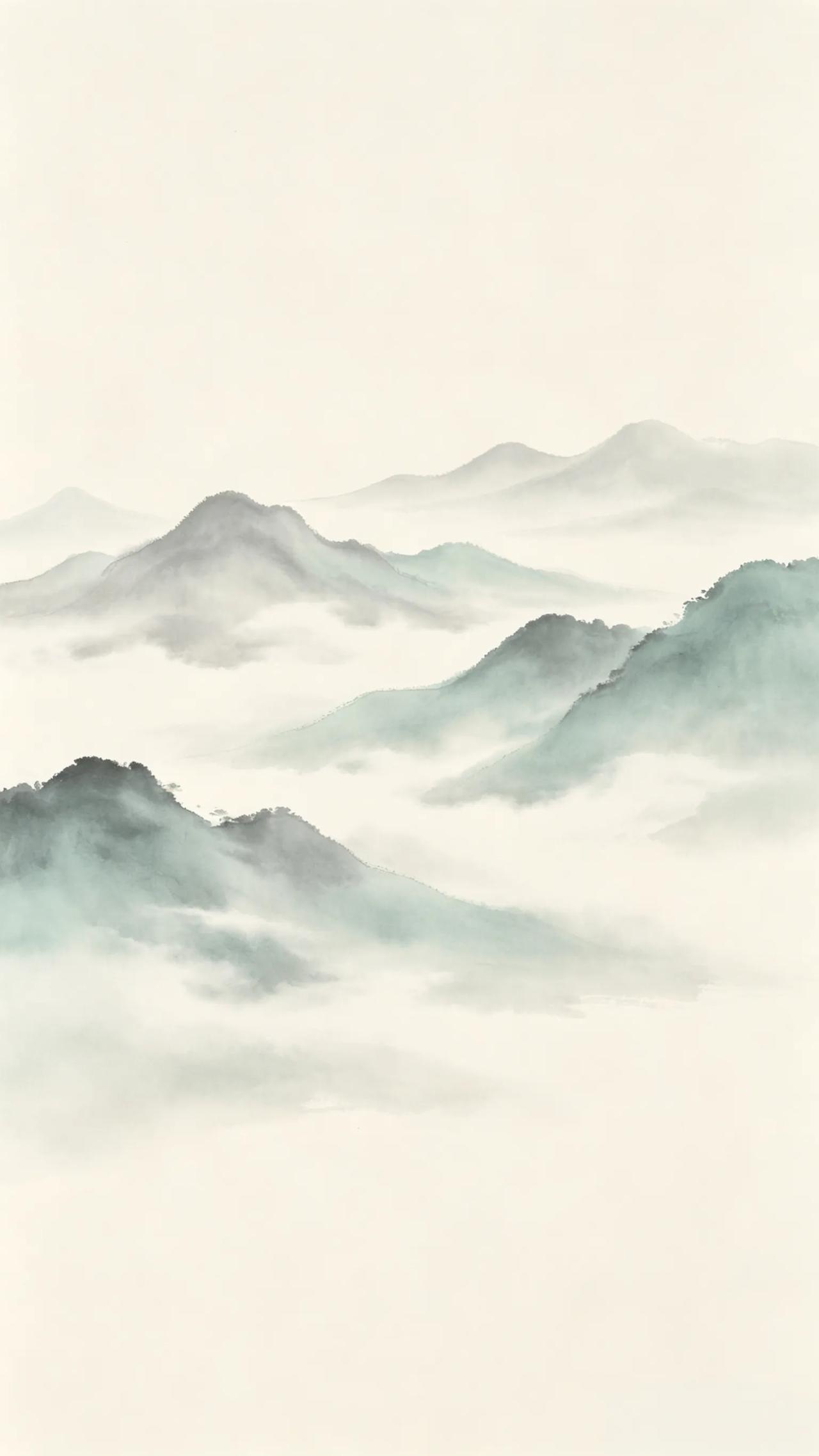 薄雾笼青峦，
疏云映浅山。
人间烟火远，
风月自清闲

极简水墨国风壁纸

远山