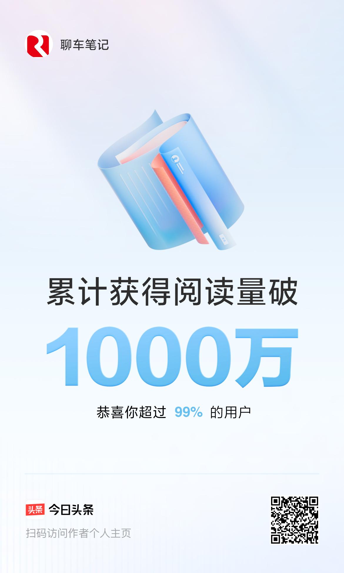 🤝我在头条累计获得阅读量破1000万啦！