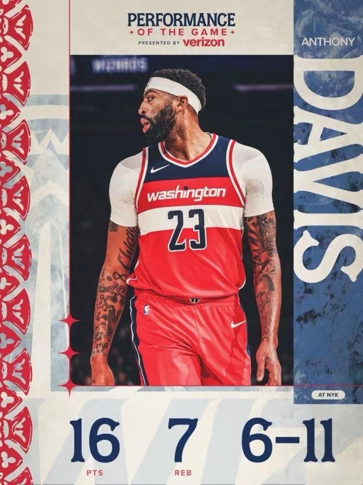 健康的浓眉依旧是联盟顶级大前锋！在NBA奇才对阵卫冕冠军尼克斯的季前赛上，浓眉迎