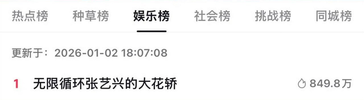 张艺兴跨年舞台《大花轿》抖🎵爆火出圈，无任何卫视推流加持直登娱乐榜第一📈 