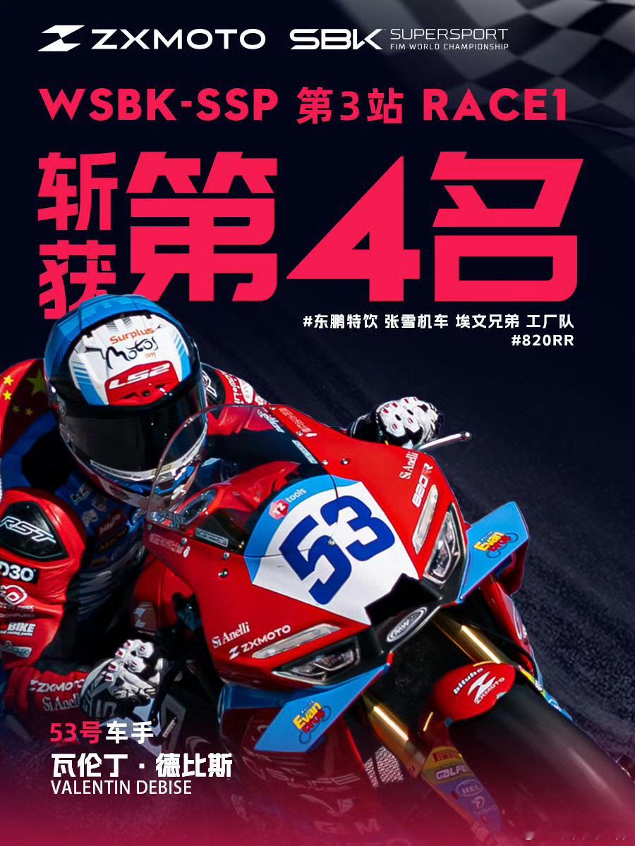 张雪机车荷兰站第4名张雪机车第4名张雪机车第三变第四再接再厉！ 继续追求中国速度