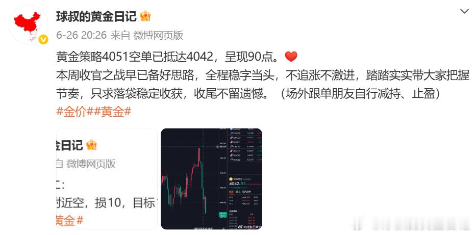 周五战绩分享6.26周五微博布置三单，三单全胜，总创收290点。4005-15 
