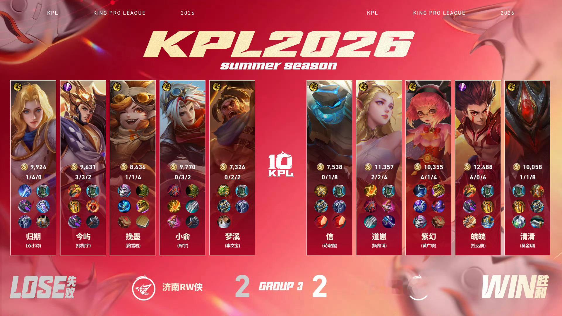 狼队让二追二2026KPL夏季赛 常规赛第一轮W3D5 狼队对战RW【重庆狼队 