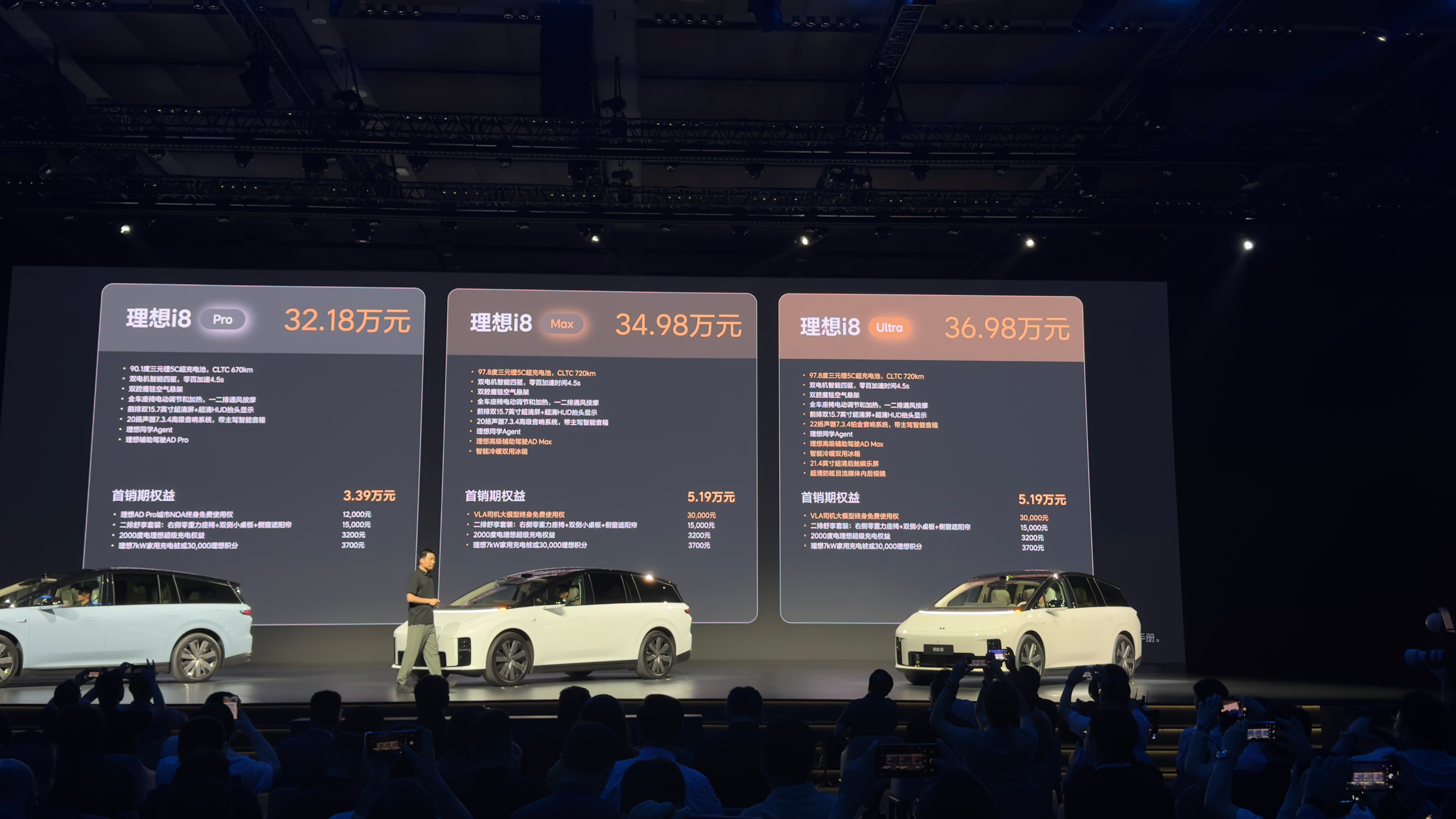理想i8 Pro 32.18万，Max 36.98万，Ultra 36.96万这