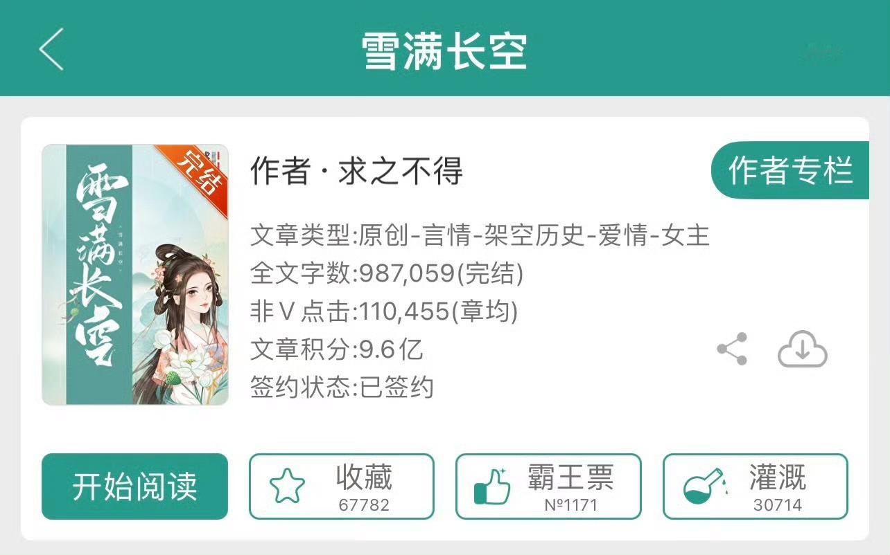 小说推荐：《雪满长空》 作者:求之不得简评：聪慧通透贵女vs腹黑落魄皇子，先婚后