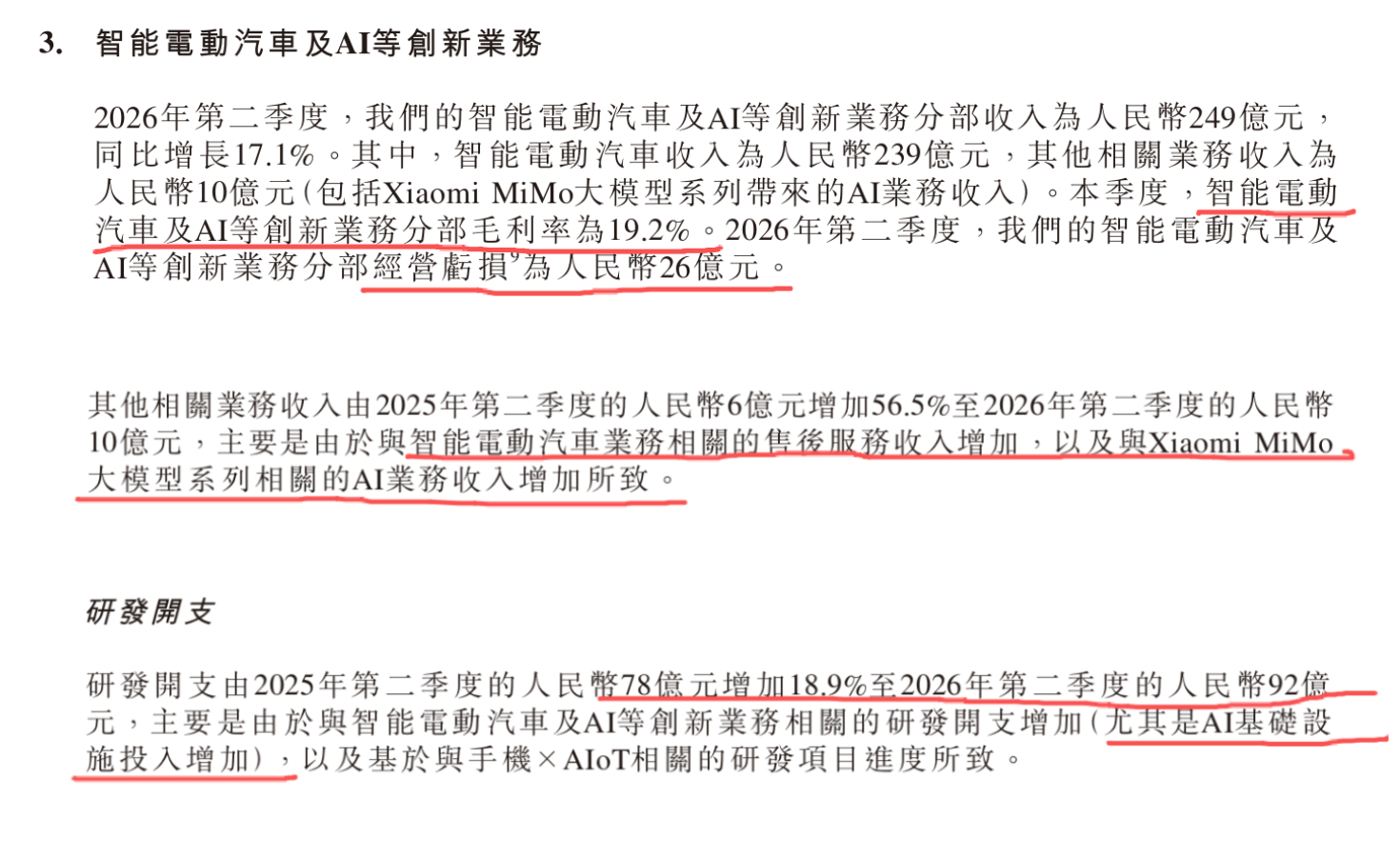 很多人看到小米汽车业务经营亏损26亿，又暗爽了。。。小米汽车也是亏的，你嚷嚷啥呢