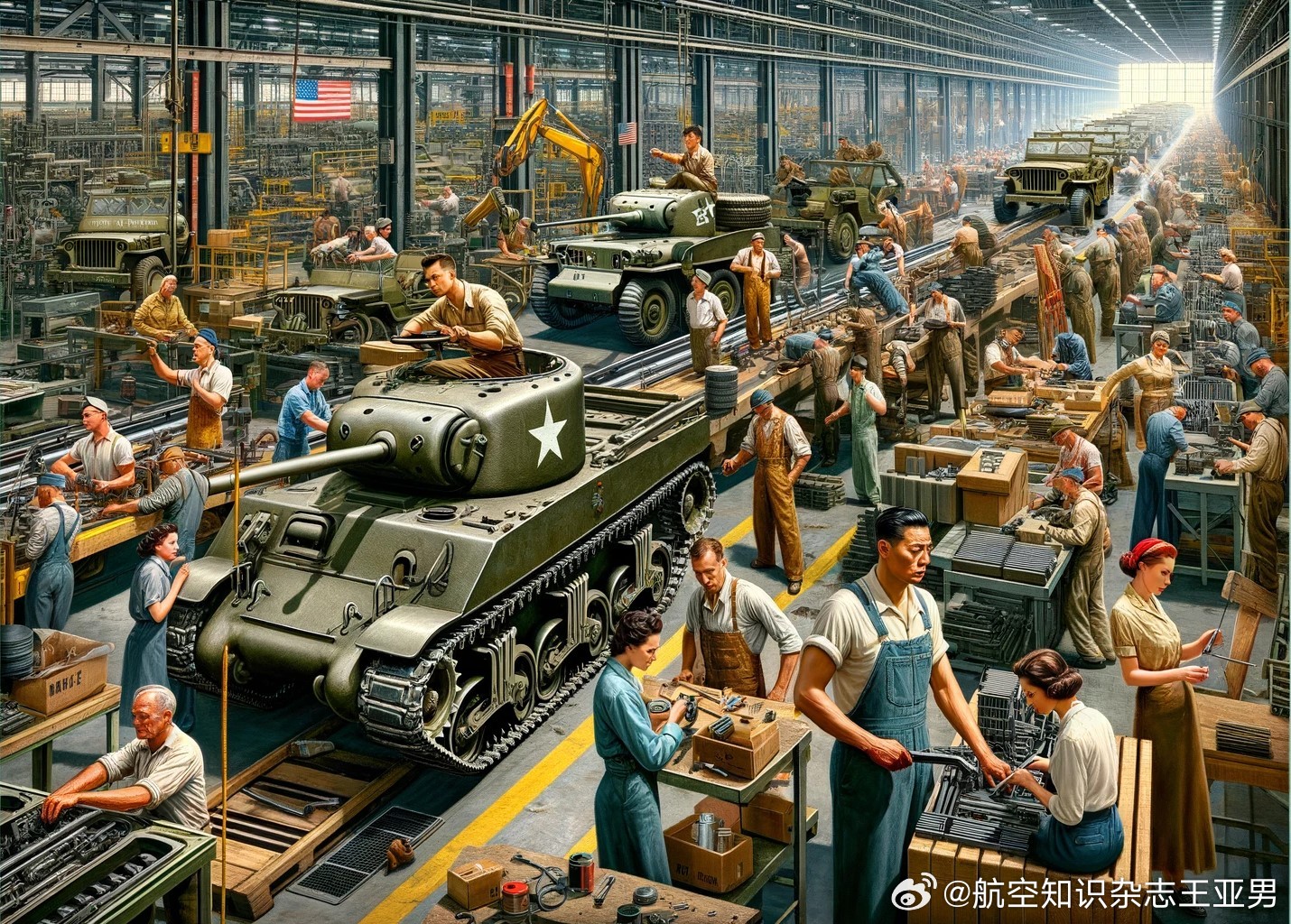 20世纪40年代的美国是制造业强国和科技强国，为了支援战争，许多工业企业按照政府
