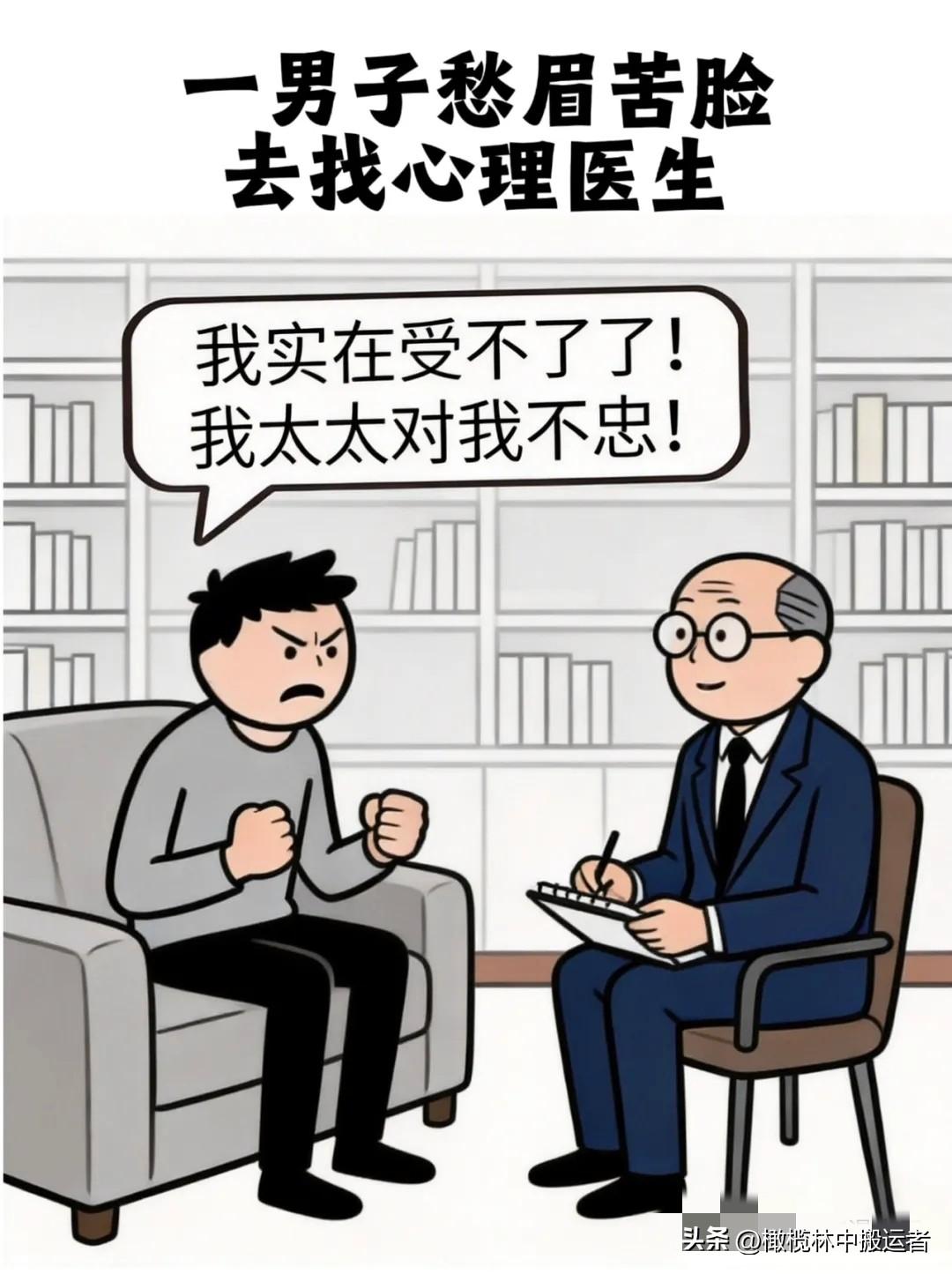 逗乐你：男子：医生我实在受不了了！我太太对我不忠！医生淡定安抚：别急，具体怎样对