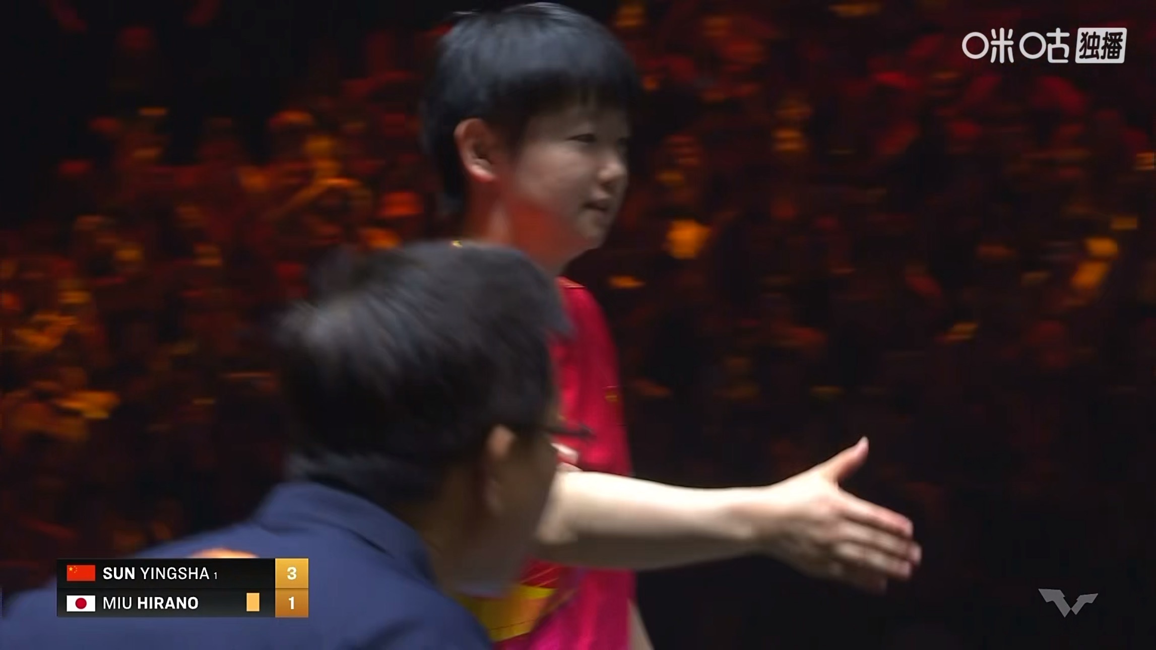 孙颖莎3比1平野美宇(11-5，5-11，11-2，11-7)晋级女单次轮WTT