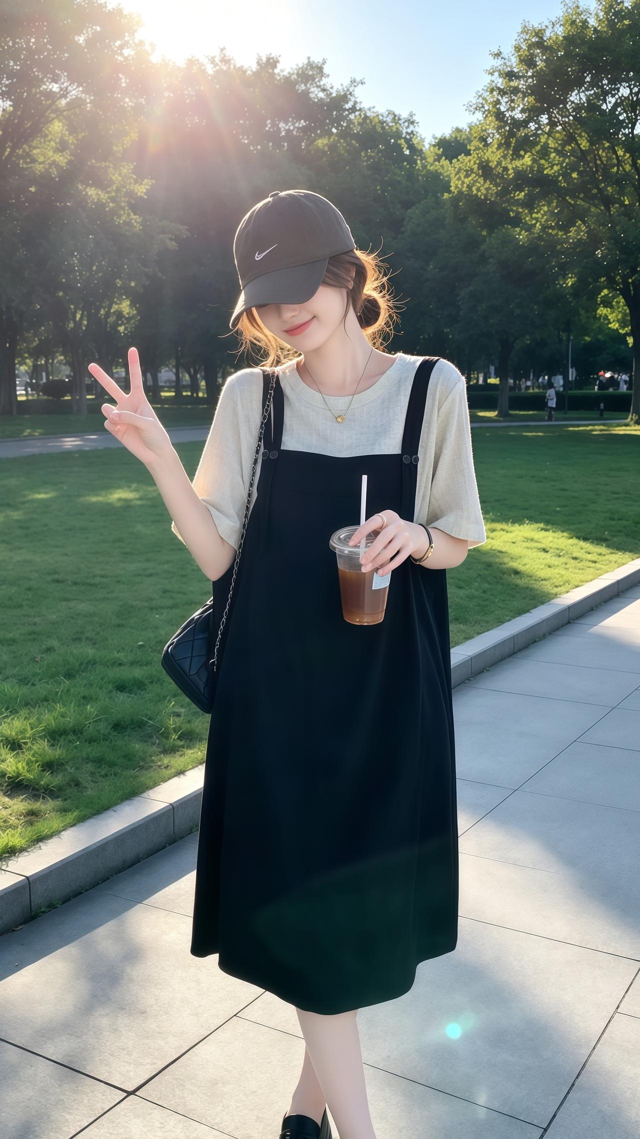 大码宽松小黑裙 微胖女生遮肉连衣裙 连衣裙夏季穿搭穿搭