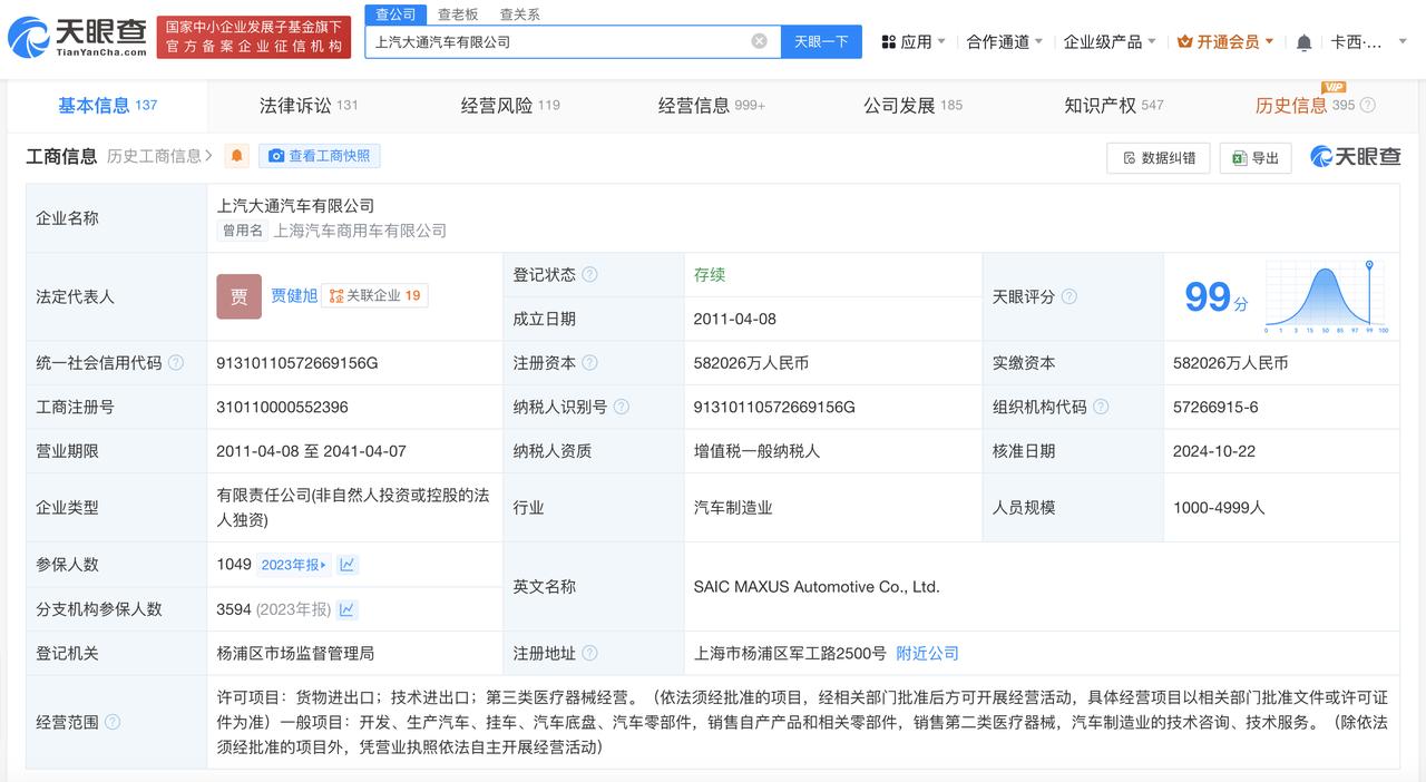 贾健旭任上汽大通董事长
#上汽大通换帅#
天眼查App显示，近日，上汽大通汽车有