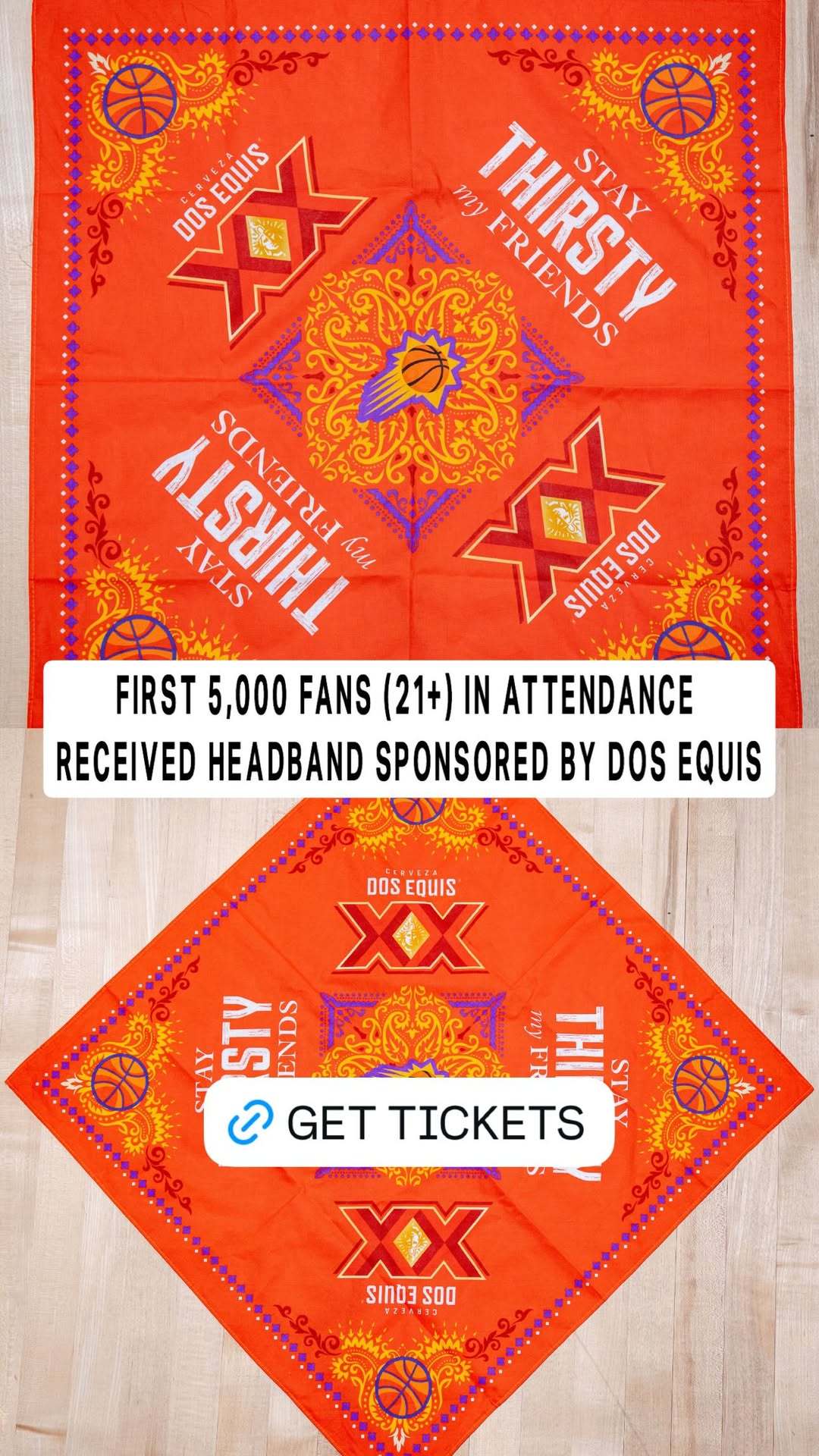 今天前5000到场观众将获得球队印花方巾 🔥 菲尼克斯太阳 ｜旭日东升 ｜公牛