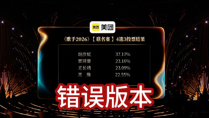 歌手回应排名歌手排名歌手2026《歌手2026》第三期联名赛4选3投票结果，因工