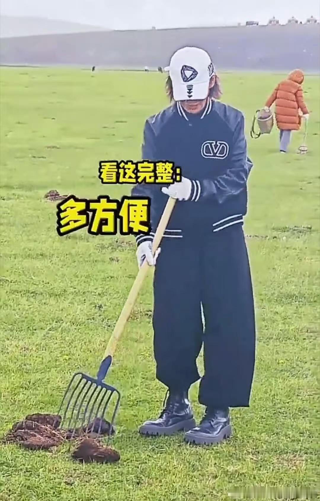 何赛飞宁静邵子恒草原捡牛粪 何赛飞捡牛粪都捡出了大家闺秀的架势，宁静捡牛粪像在拍