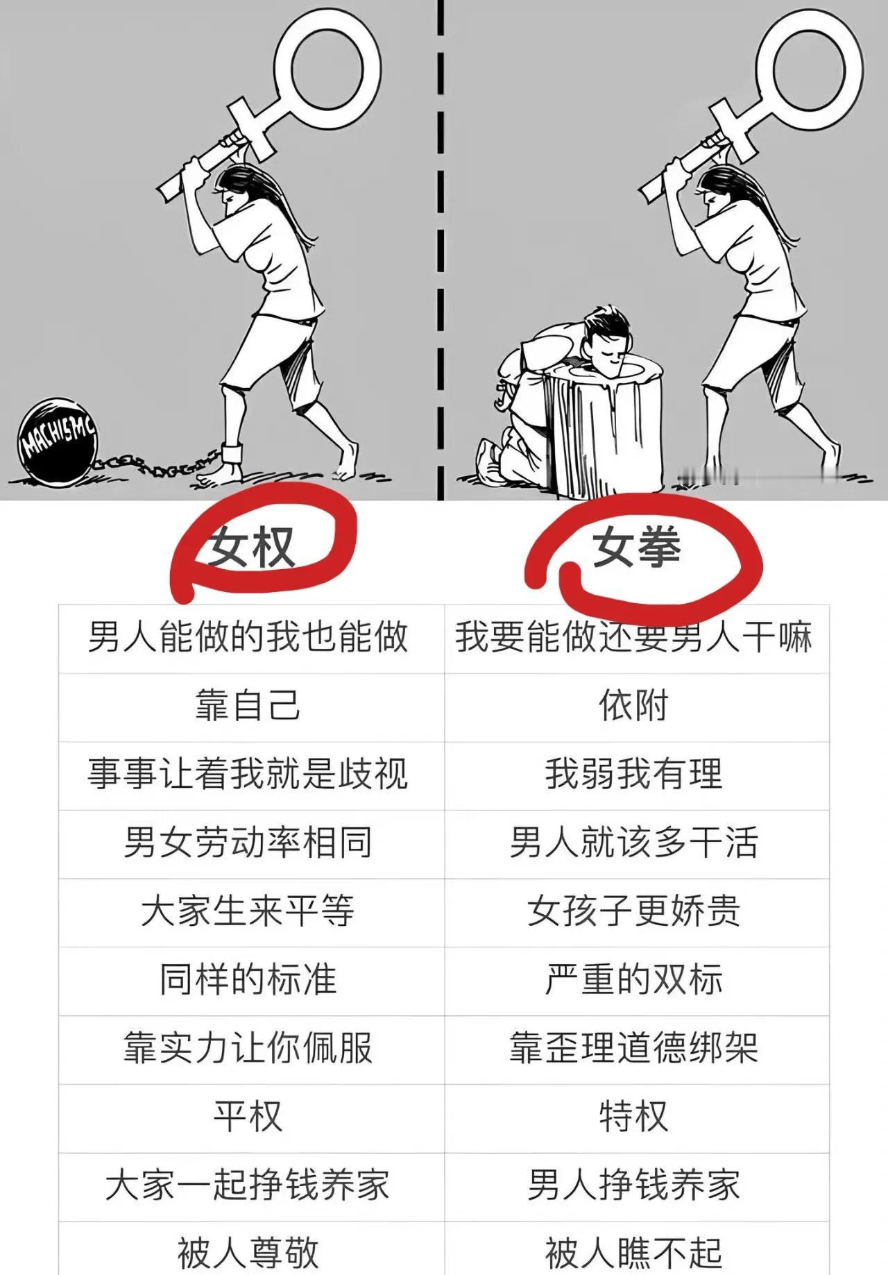 总结到位，句句真理！
女权为了争取男女平等，女权为了索取凌驾于男人之上的特权！