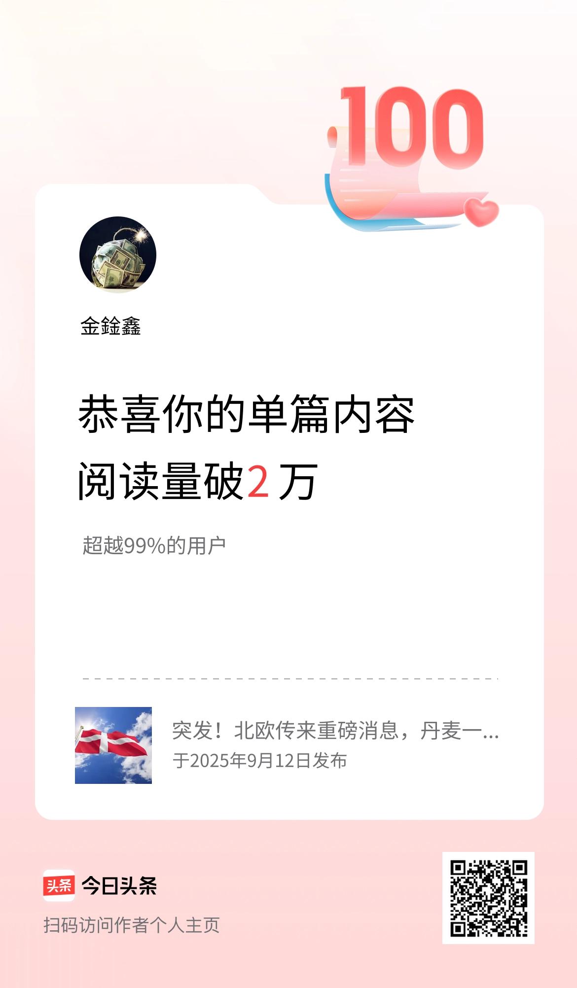 单篇内容获得阅读量破2万啦！