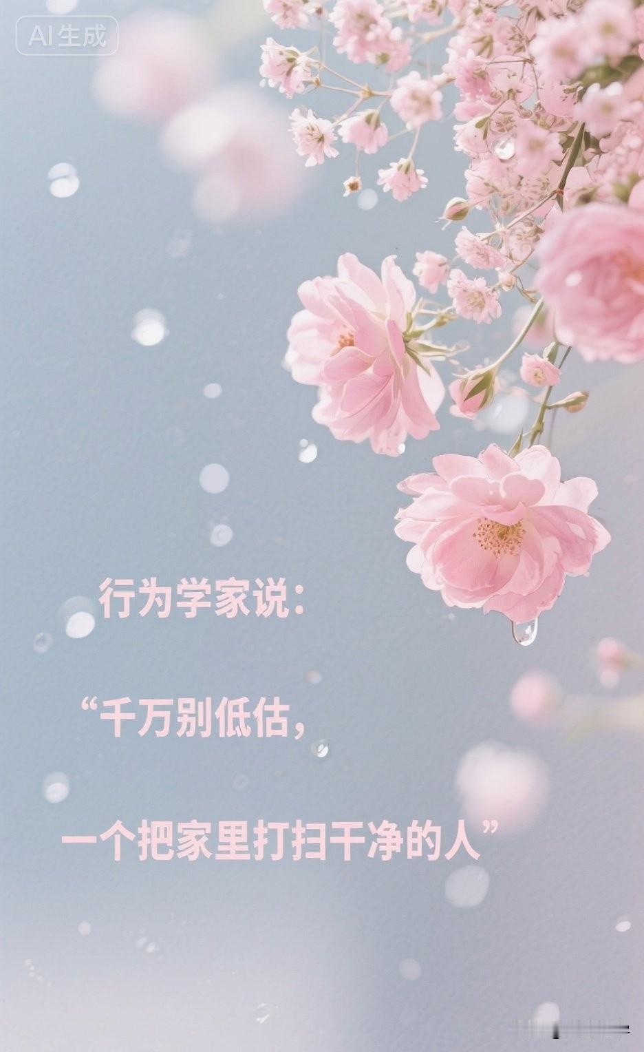 行为学家说："千万别低估，一个把家里打扫干净的人。"

常有人把爱干净等同于洁癖