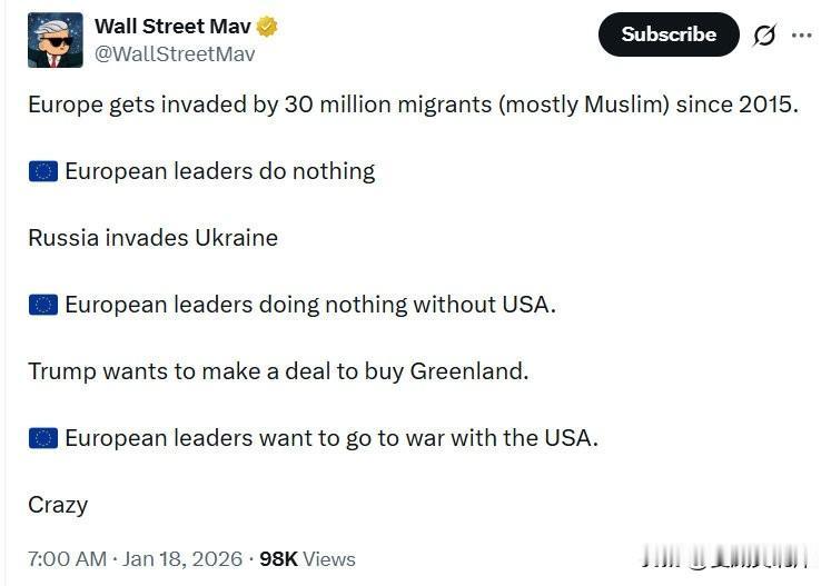 自2015年以来，欧洲被3000万移民（多为MSL）“入侵”。

欧洲领导人无所