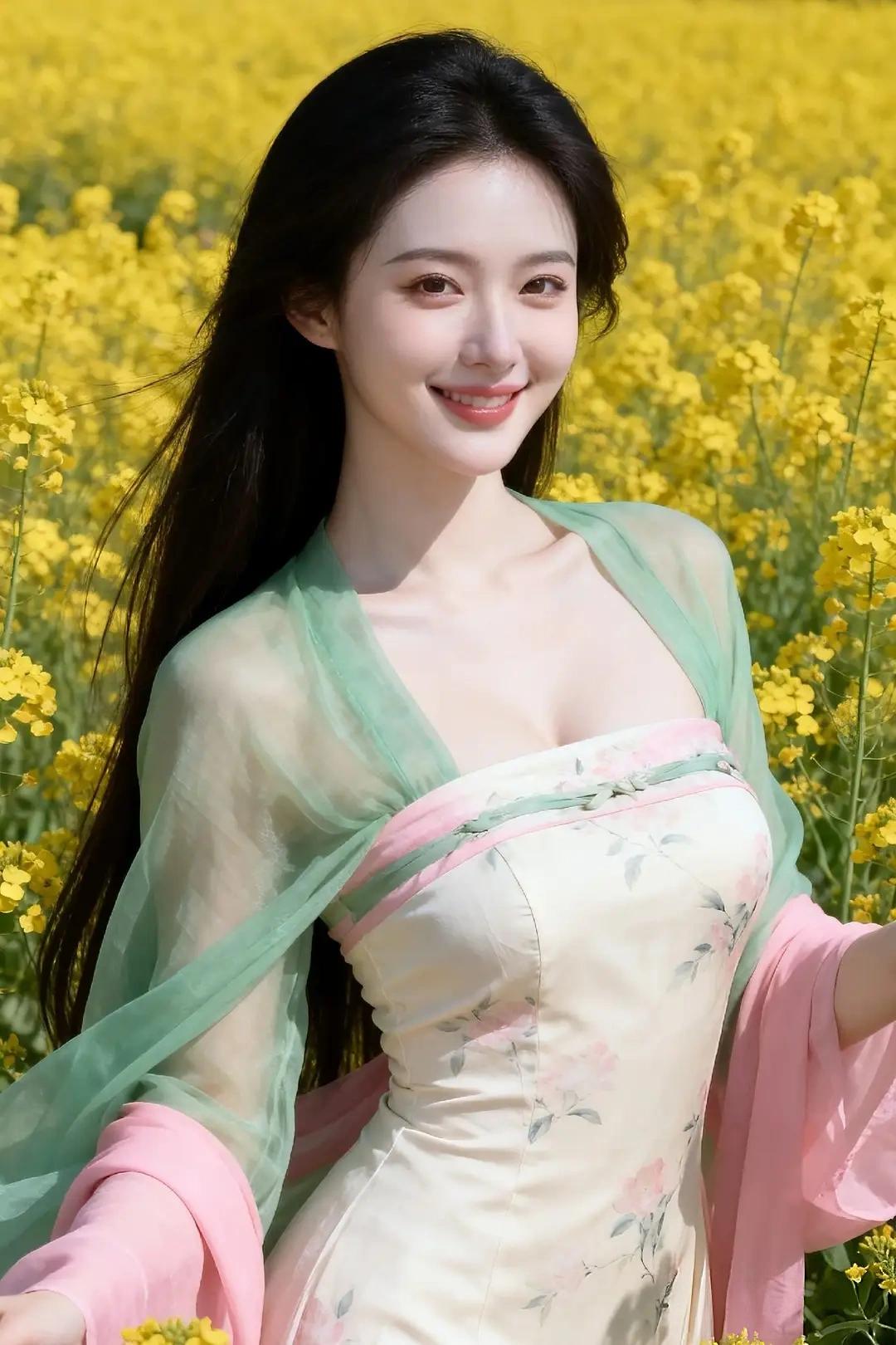 🌼 古风诗意风
误入菜花深处，惊起一滩春绪。
一袭汉服，半亩花黄，赴一场春日的