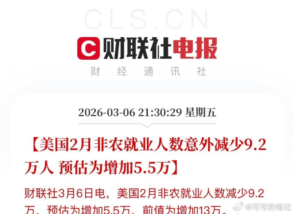 爆冷，闪崩，意外爆冷，提振美联储降息预期，美国2月非农数据意外大幅不及预期录得-