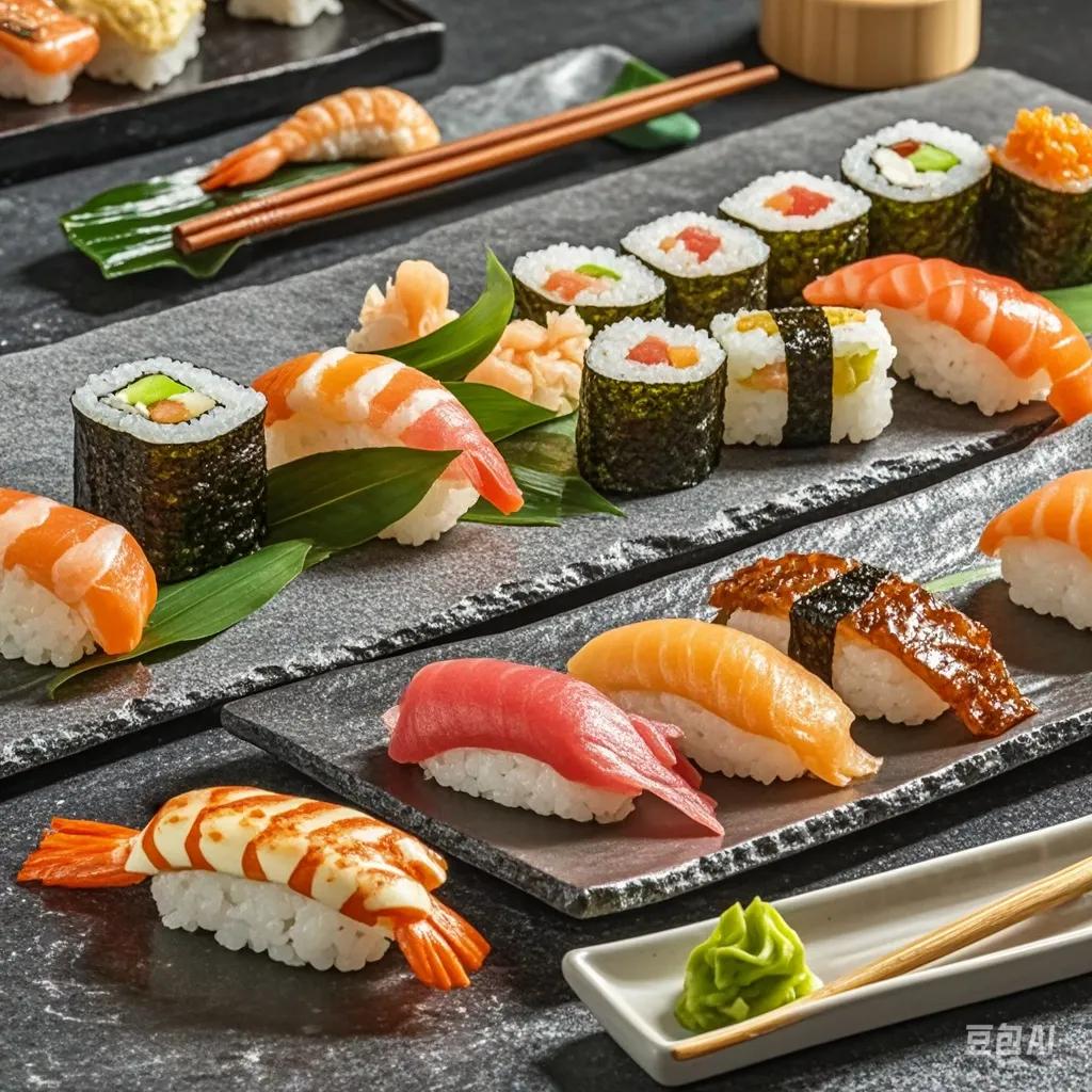 #一人食吃什么#寿司：自己制作寿司，准备米饭、海苔、各种配菜，如黄瓜、火腿、肉松