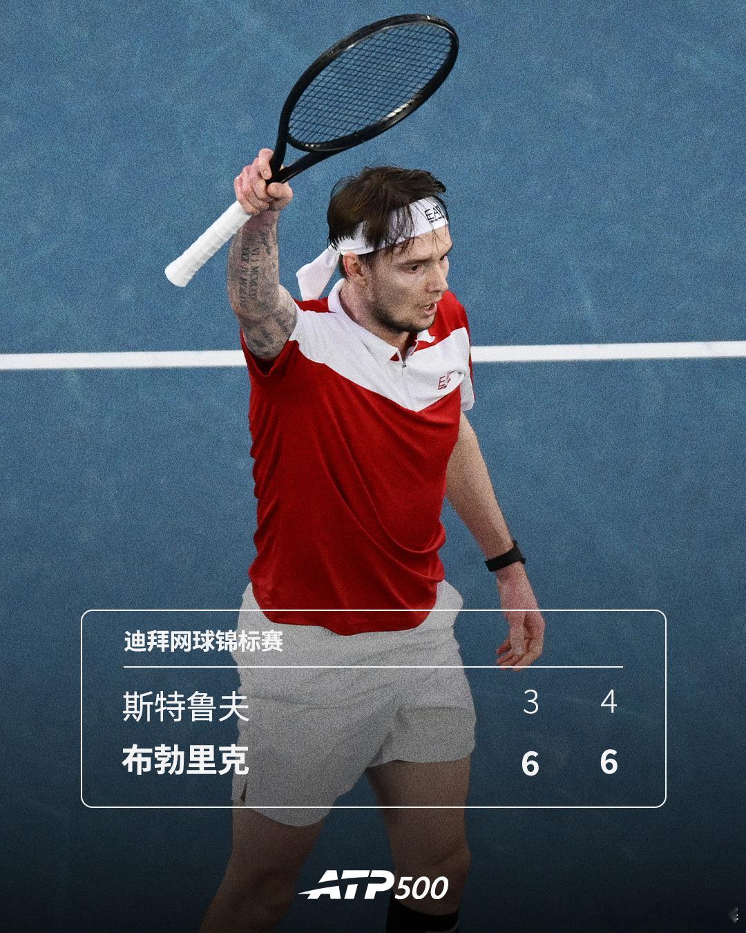 布勃里克首秀过关 👏ATP500迪拜网球锦标赛男单首轮，2号种子布勃里克6-3