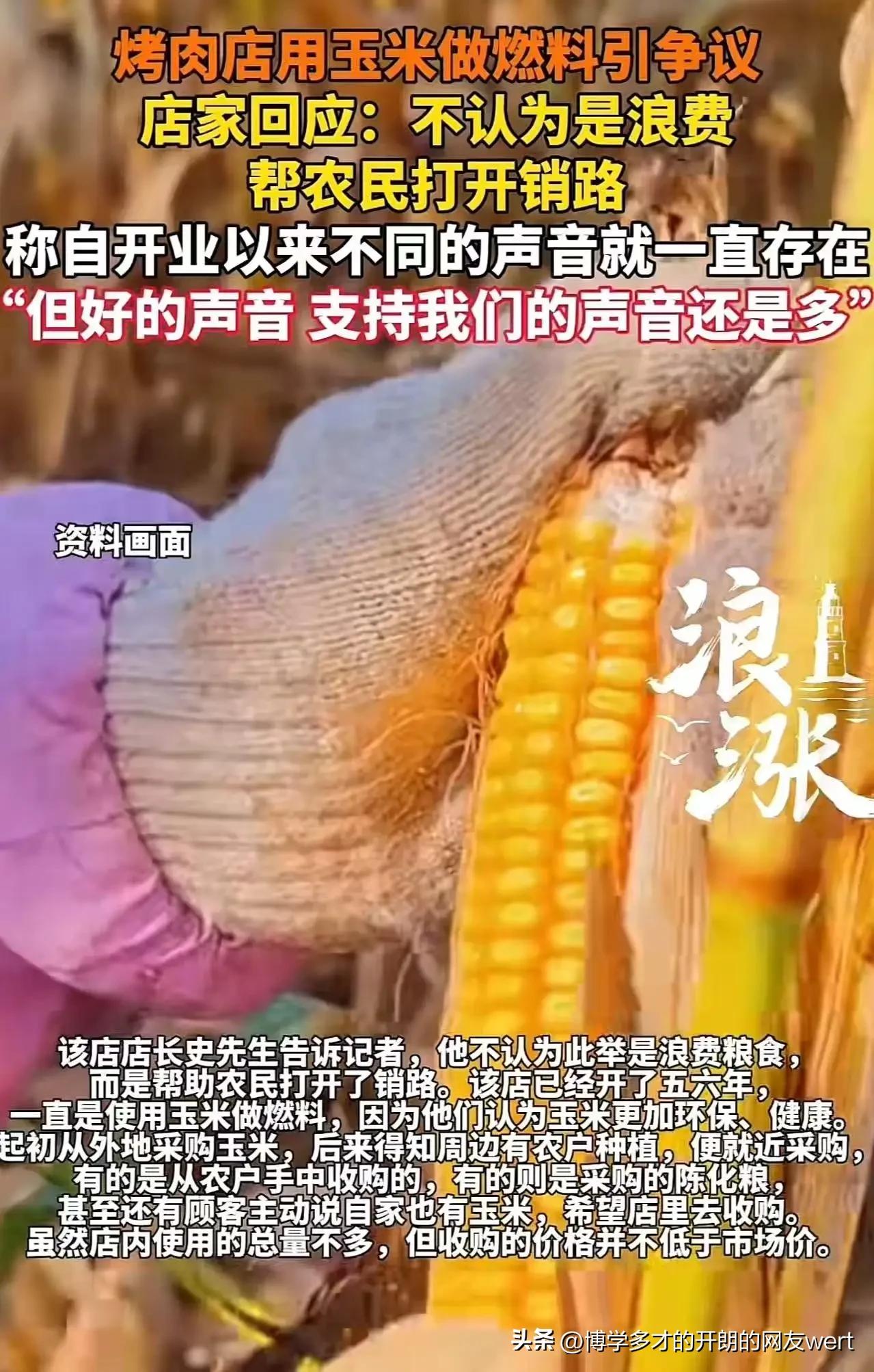 山东烟台icon，一烤肉店用玉米做燃料被批浪费粮食！店家不服，回应：“我不认为是
